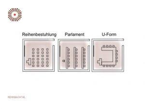 Bestuhlungsmöglichkeiten im Tagungs- und Seminarraum Rennbachtal im Schwarzwald Panorama: Reihenbestuhlung, Parlament oder U-Form