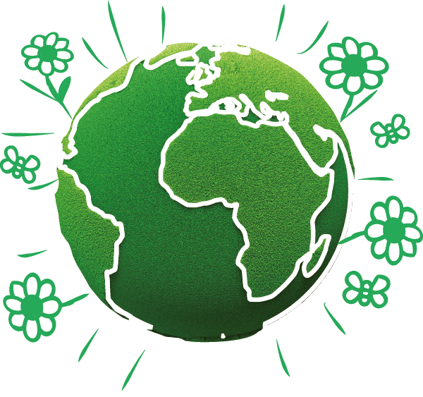 Ein grüner Globus mit Blumen, er symbolisiert Nachhaltigkeit